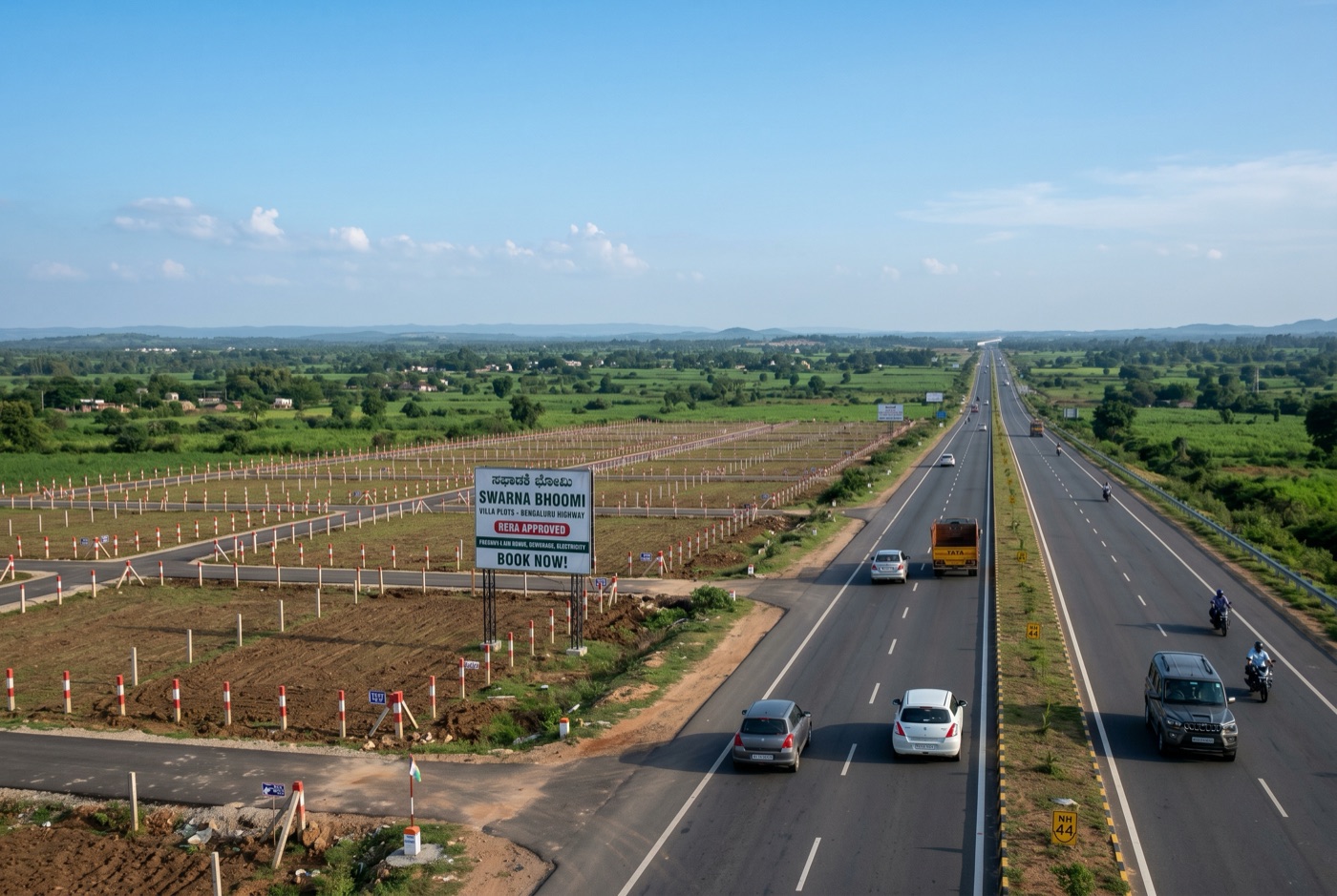 A national highway with freshly plotted land alongside