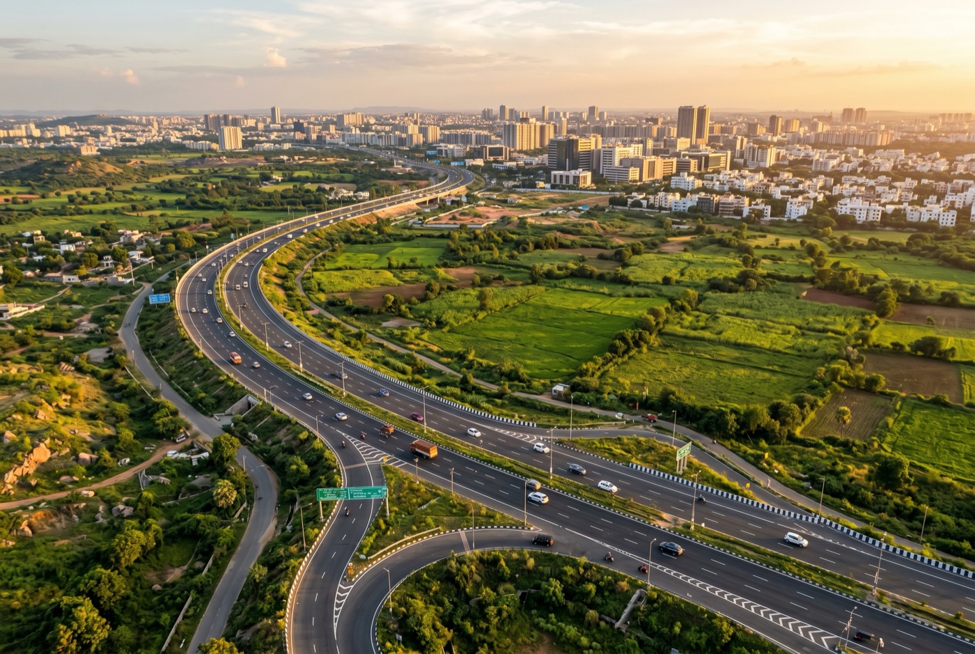 The Outer Ring Road expressway curving around Hyderabad