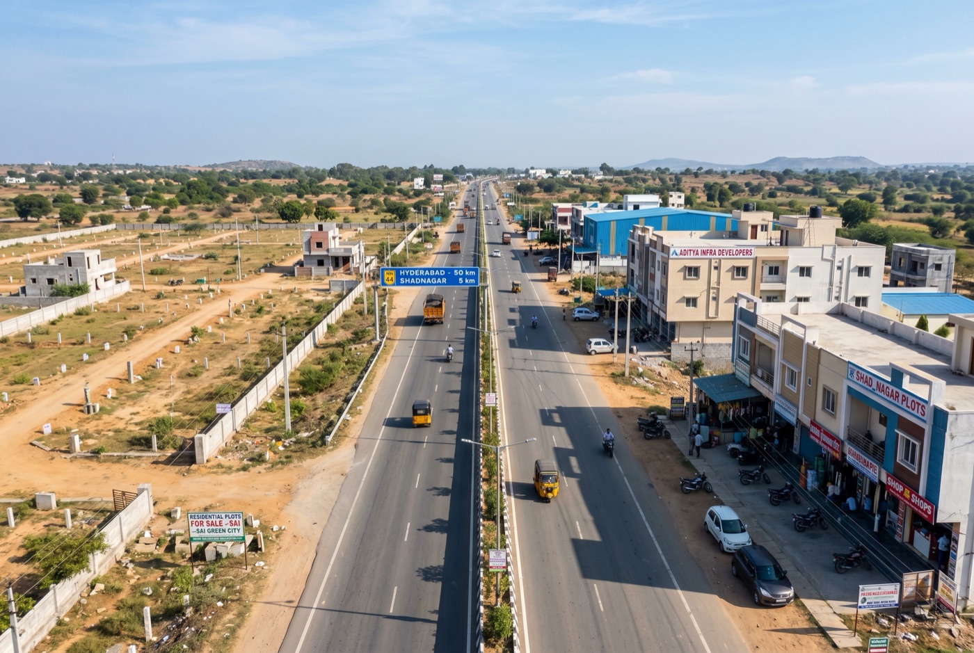 Plotted developments along the highway near Shadnagar