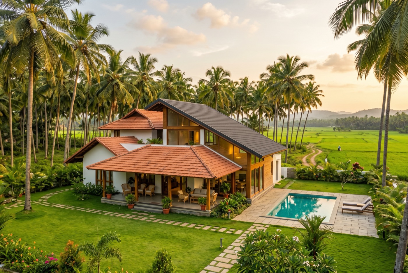 A modern farm house among greenery near Hyderabad