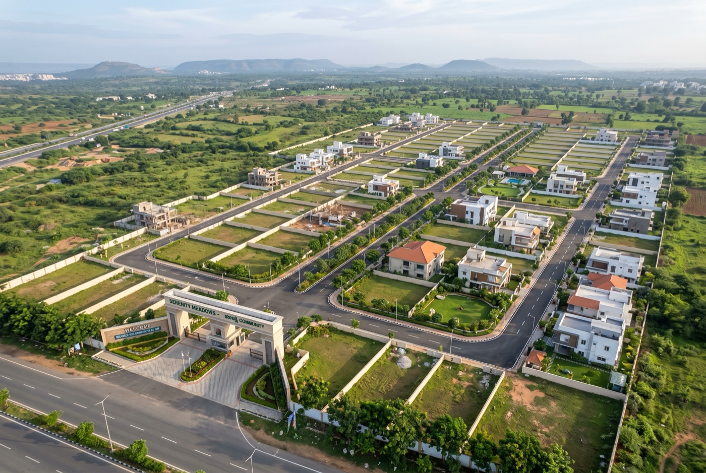 A gated villa-plot community with internal roads
